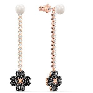 Swarovski Latisha Pierced Earrings, Black Crystal Pearl ROS Flower
